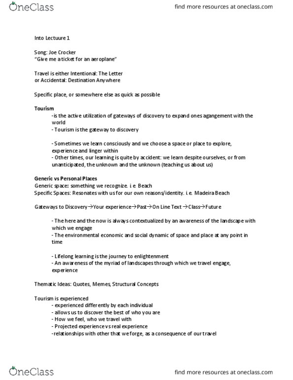 Geography 2144A/B Lecture Notes - Lecture 1: Destination Anywhere, Lifelong Learning thumbnail