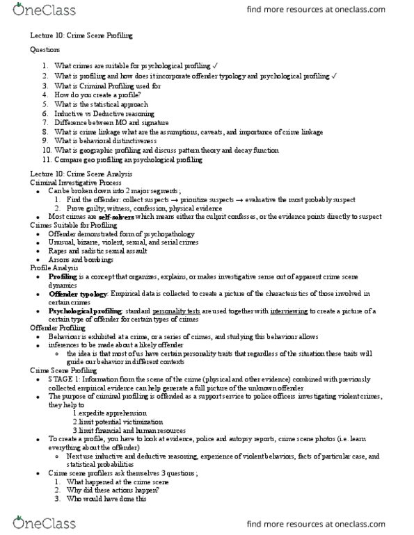 PSY328H1 Lecture Notes - Lecture 10: Offender Profiling, Geographic Profiling, Genetic Linkage thumbnail