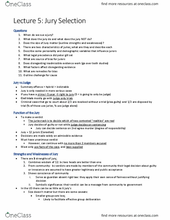 PSY328H1 Lecture Notes - Lecture 5: Summary Offence, Telephone Tapping, Publication Ban thumbnail