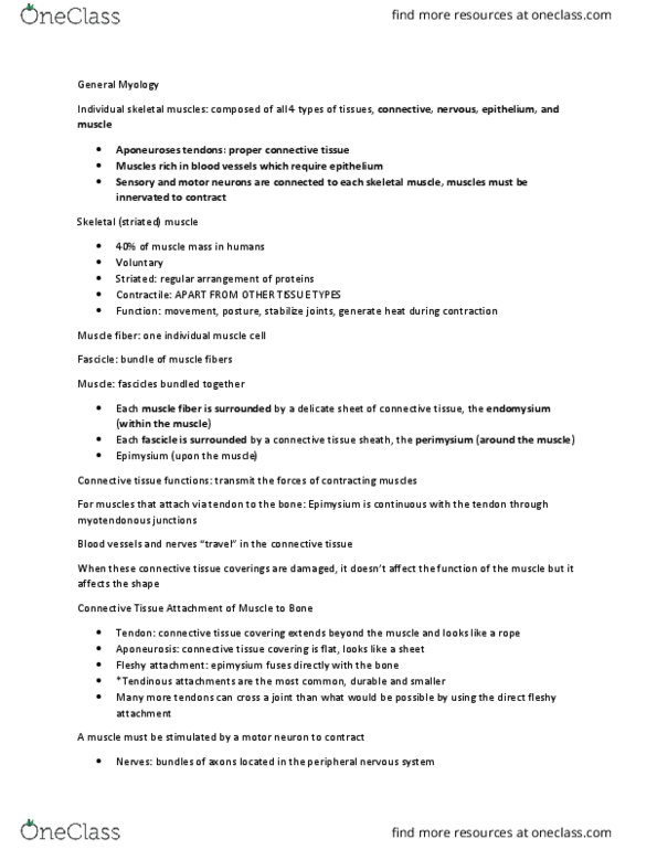 VIBS 305 Lecture Notes - Lecture 2: Tendon Sheath, Skeletal Muscle, Myocyte thumbnail