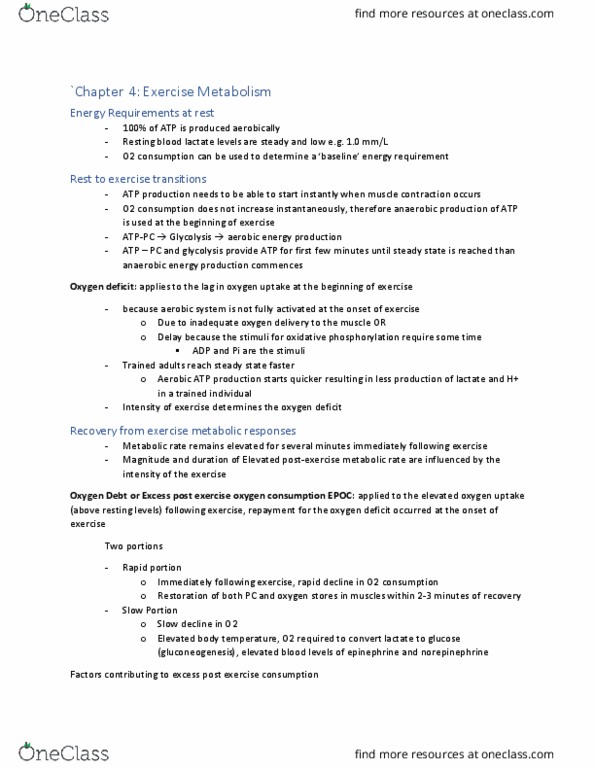 KP322 Chapter Notes - Chapter 4: Anaerobic Glycolysis, Oxidative Phosphorylation, Exercise Intensity thumbnail