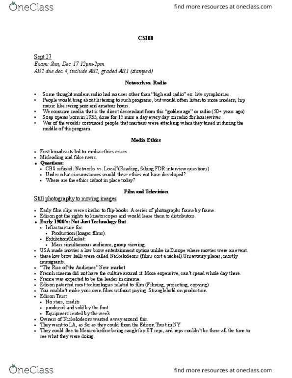 CS100 Lecture Notes - Lecture 10: Swing Music, Ab1, New Media thumbnail