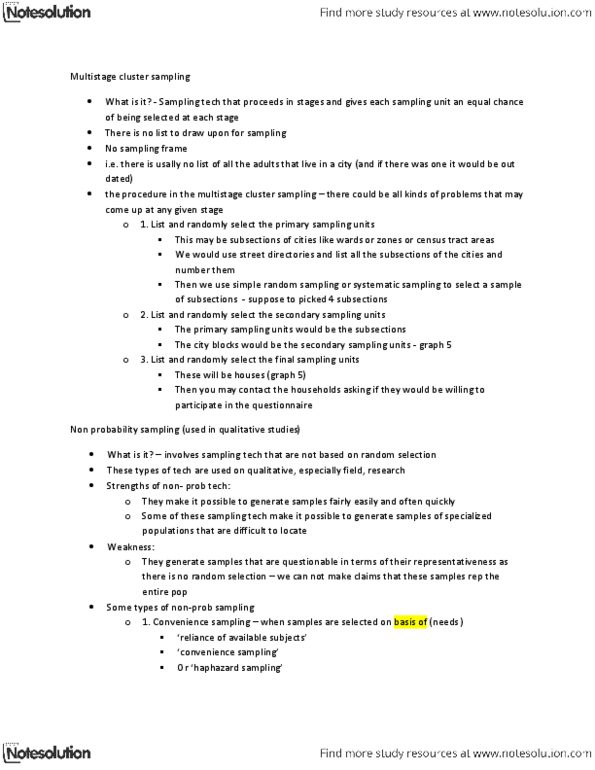 SOCIOL 2Z03 Lecture Notes - Simple Random Sample, Road Map, Cluster Sampling thumbnail