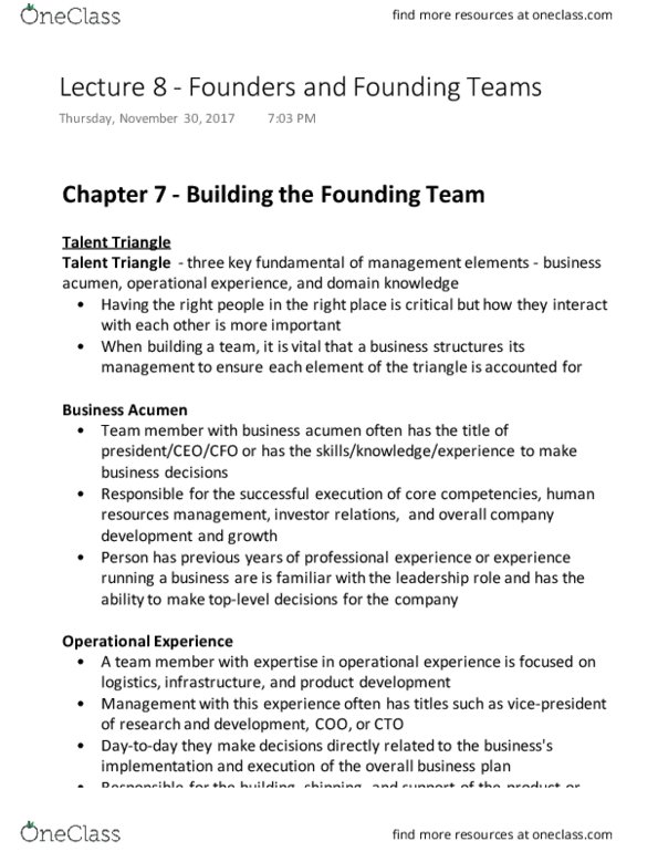 ENT 526 Lecture Notes - Lecture 8: Chief Operating Officer thumbnail