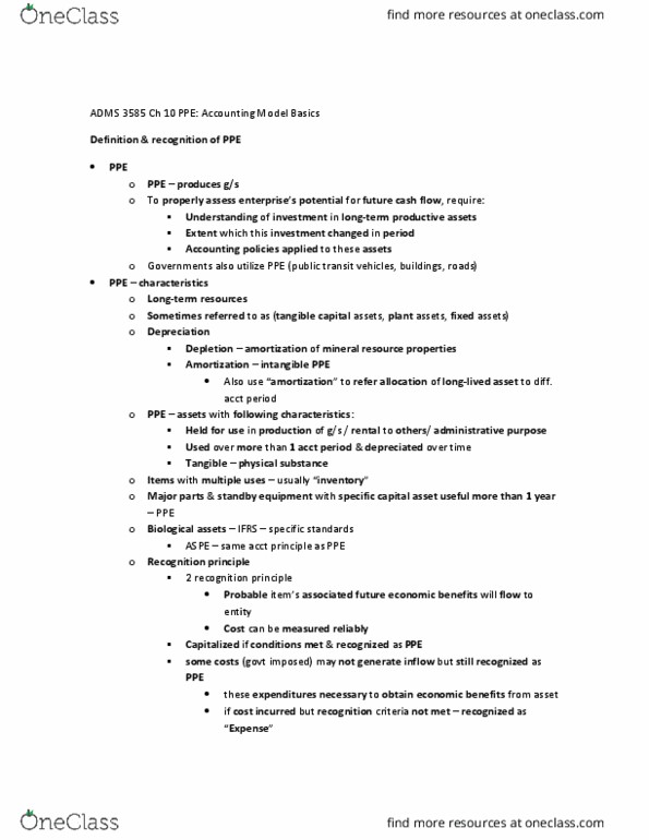 ADMS 3585 Chapter Notes - Chapter 10: Capital Asset, Cash Flow, Operating Expense thumbnail