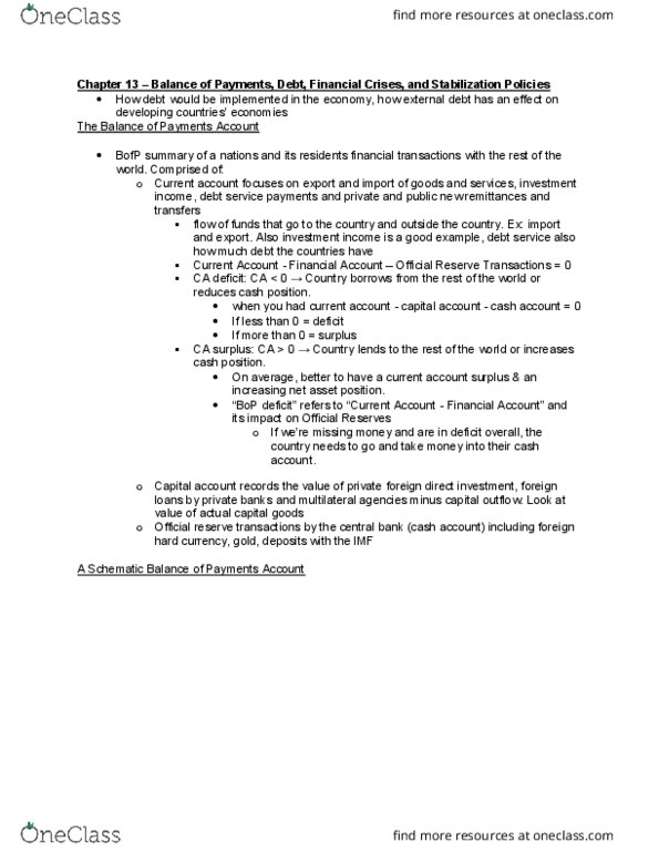 ECON 314 Chapter Notes - Chapter 13: Capital Outflow, Capital Account, Developing Country thumbnail