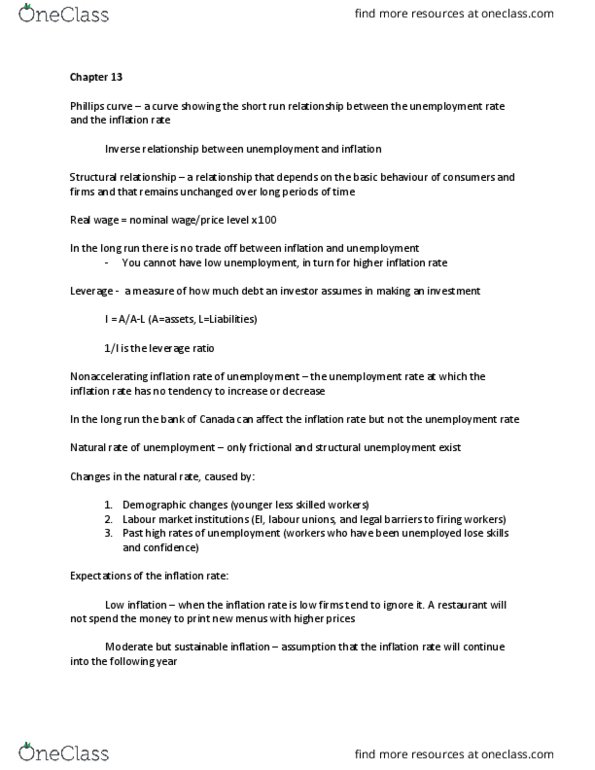 ECON 1100 Lecture Notes - Lecture 10: Phillips Curve, Inverse Relation, Real Wages thumbnail