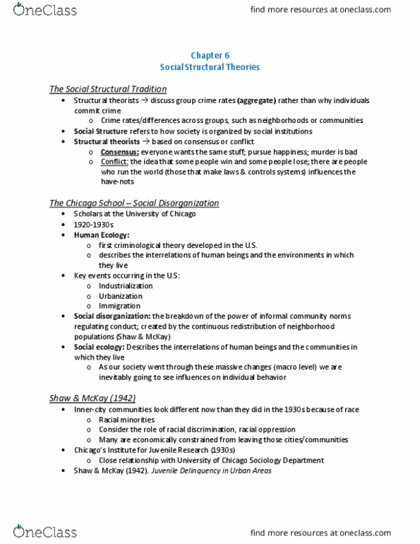 CRMJ 201 Chapter Notes - Chapter 6: Anomie, Social Ecology, Decommodification thumbnail