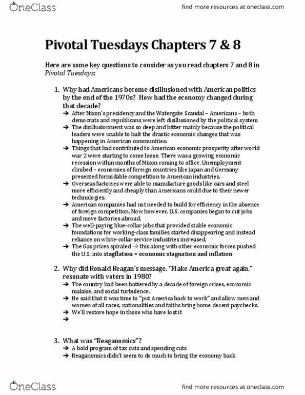HIST 2112 Chapter Notes - Chapter 7-8: Watergate Scandal, Evangelicalism, Capitalism thumbnail