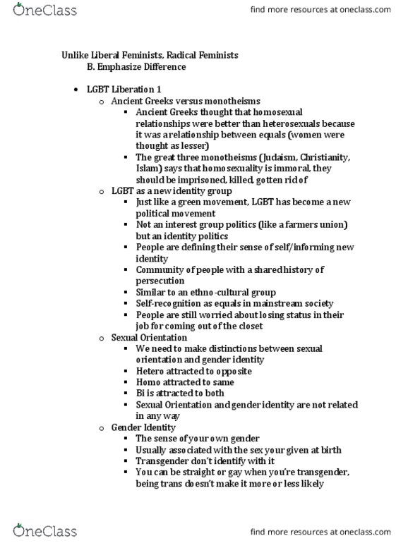 Political Science 1020E Lecture Notes - Lecture 20: Identity Politics, Cross-Dressing, Lgbt thumbnail