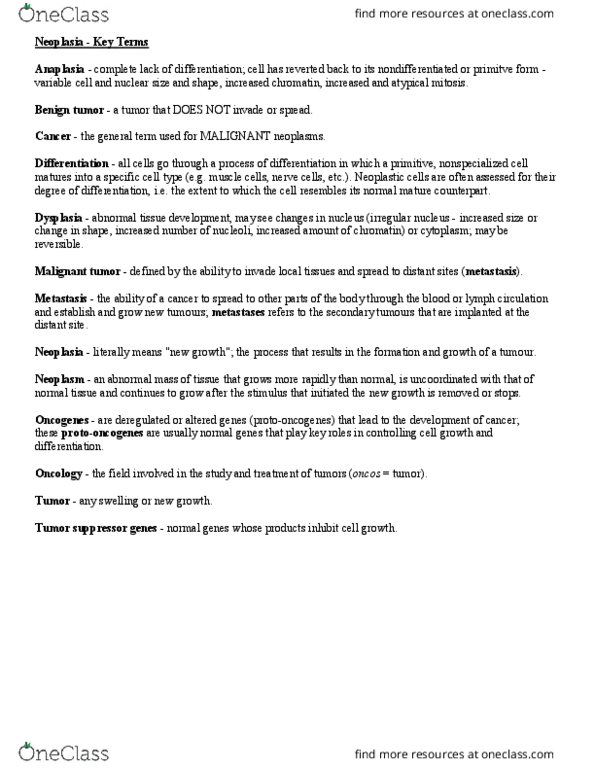 Pathology 2420A Lecture Notes - Lecture 5: Benign Tumor, Prostate Cancer, Endometrial Hyperplasia thumbnail