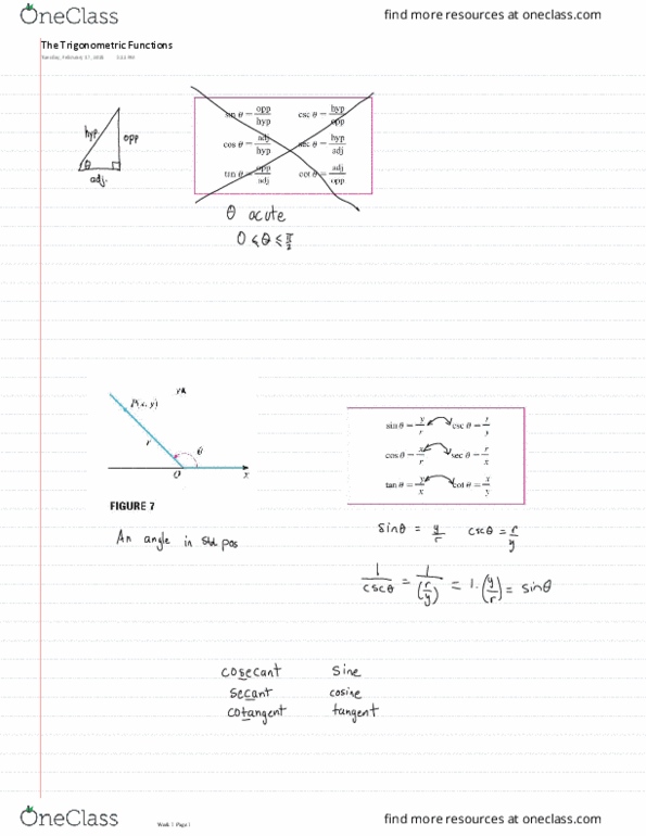 Calculus 1000A/B Lecture Notes - Lecture 5: Trigonometric Functions thumbnail
