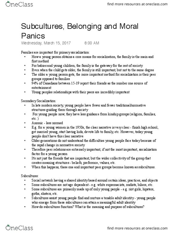 SOC 500 Lecture Notes - Lecture 7: Moral Panic, Social Network, Teddy Boy thumbnail