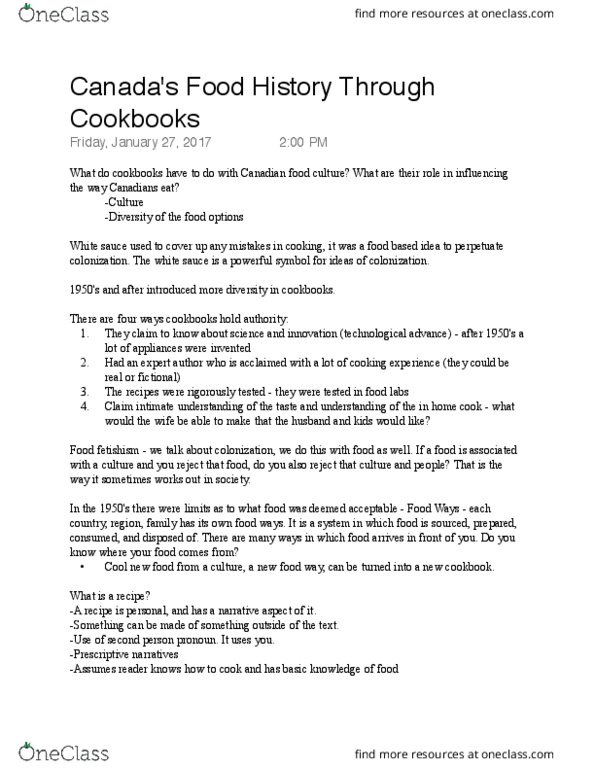 SOC 808 Lecture Notes - Lecture 2: Canadian Cuisine, Steven Galloway, Joseph Boyden thumbnail