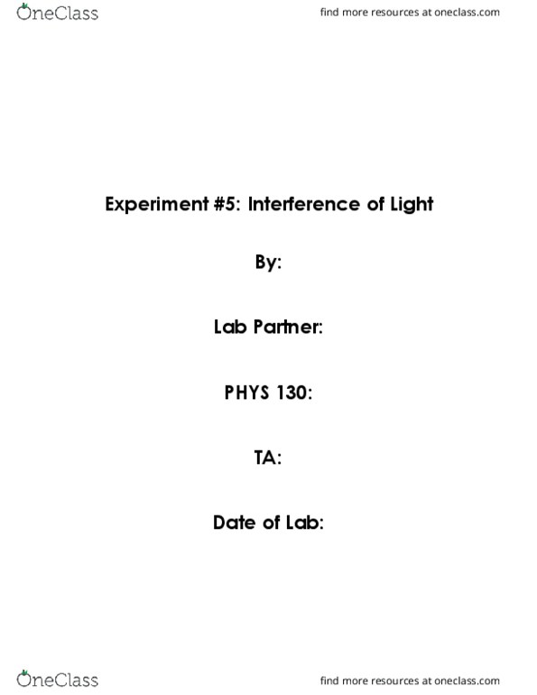 PHYS130 Lecture Notes - Lecture 5: Diffraction Grating, James Clerk Maxwell, Double-Slit Experiment thumbnail