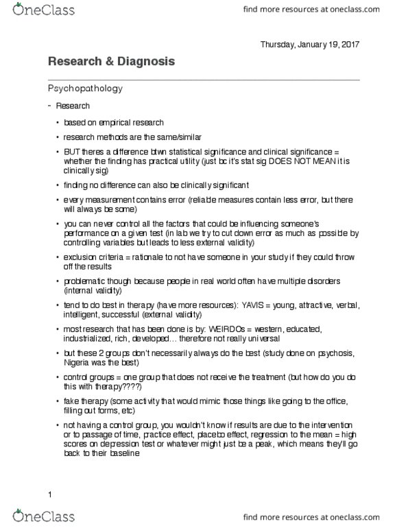 PSY 3171 Lecture Notes - Lecture 2: Internal Validity, Differential Diagnosis, Irreducible Complexity thumbnail