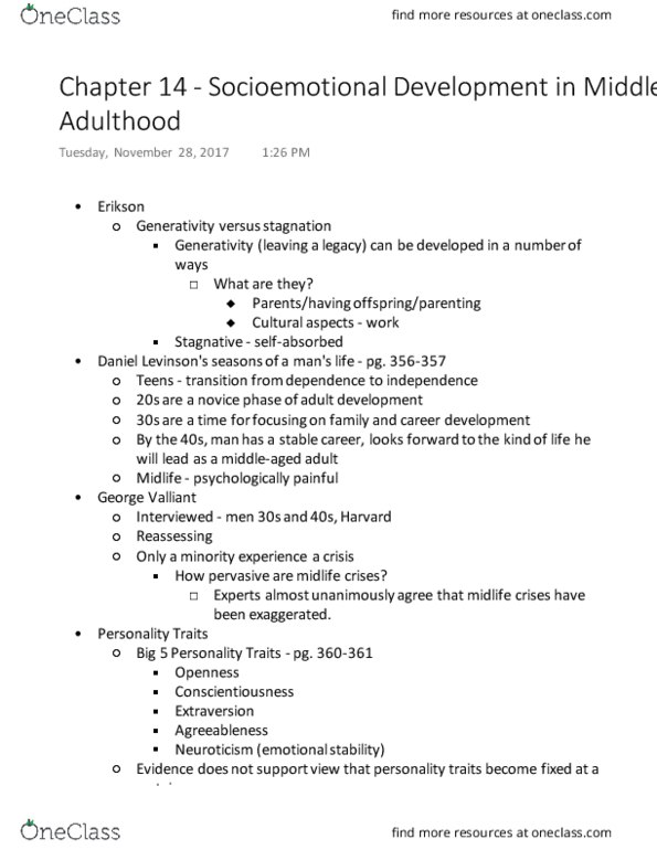 PSYC 210 Lecture Notes - Lecture 16: Neuroticism, Extraversion And Introversion, Conscientiousness thumbnail