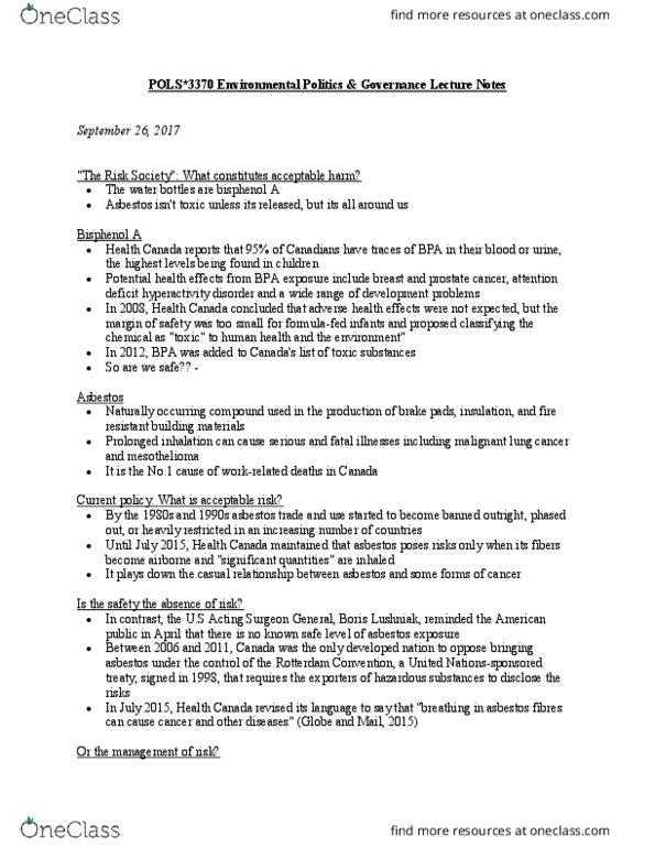 POLS 3370 Lecture Notes - Lecture 5: Attention Deficit Hyperactivity Disorder, Rotterdam Convention, Prostate Cancer thumbnail