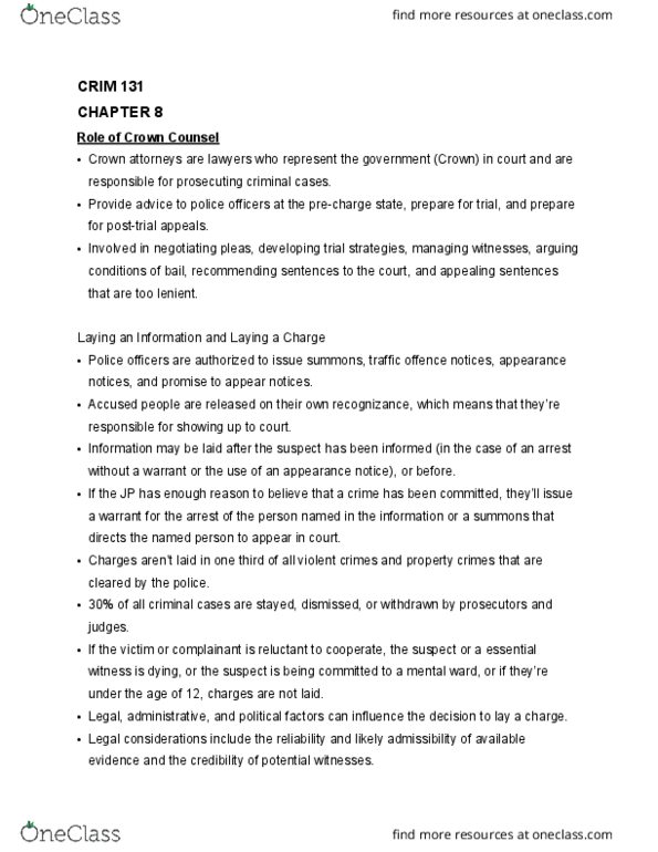 CRIM 131 Chapter Notes - Chapter 8: Indictable Offence, Arrest Warrant, Arbitrary Arrest And Detention thumbnail