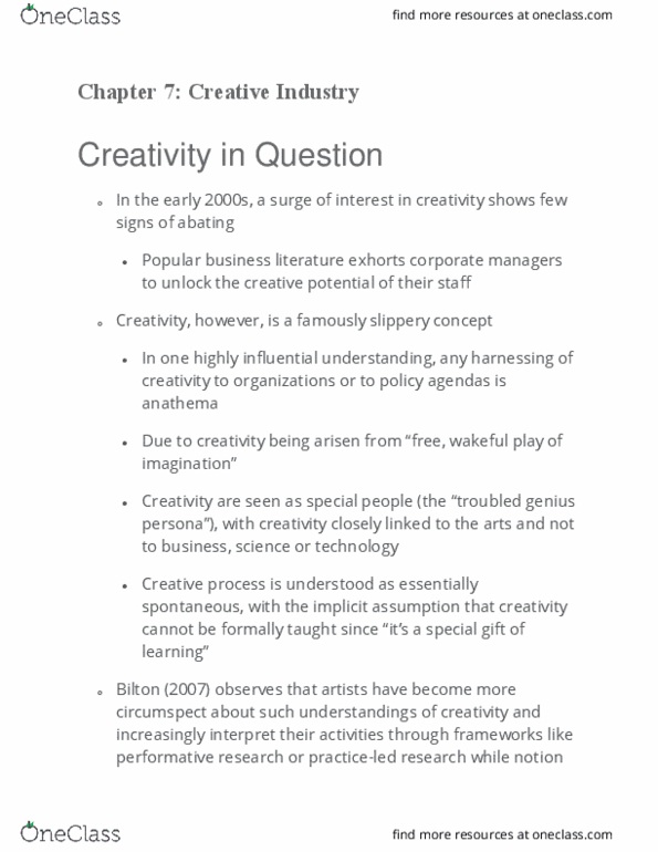 CCT109H5 Chapter Notes - Chapter 7: Anathema, Creative Industries, Web 2.0 thumbnail