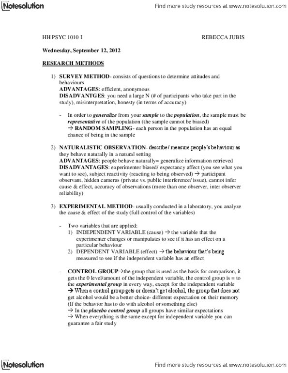 PSYC 1010 Lecture Notes - Confounding, Dependent And Independent Variables, Central Tendency thumbnail