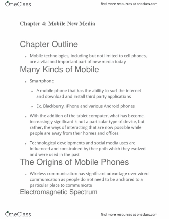 CCT109H5 Chapter Notes - Chapter 4: Mobile Phone, Microwave Transmission, Radiant Energy thumbnail