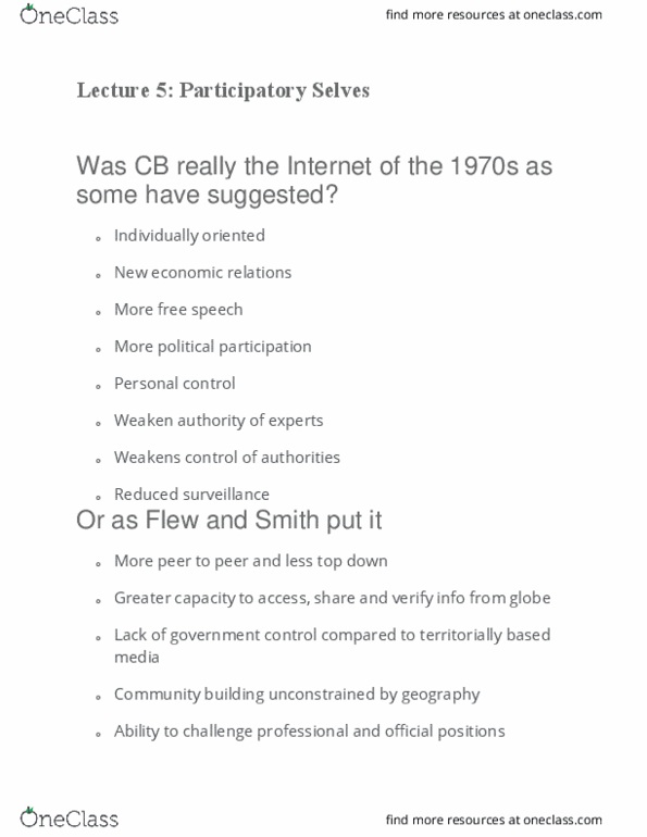 CCT109H5 Lecture Notes - Lecture 5: Participatory Media, Community Building, Adobe Premiere Pro thumbnail