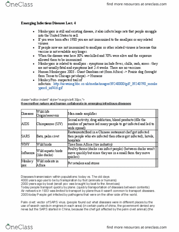 NATS 1670 Lecture Notes - Lecture 4: Emerging Infectious Diseases, Monkeypox, Prairie Dog thumbnail