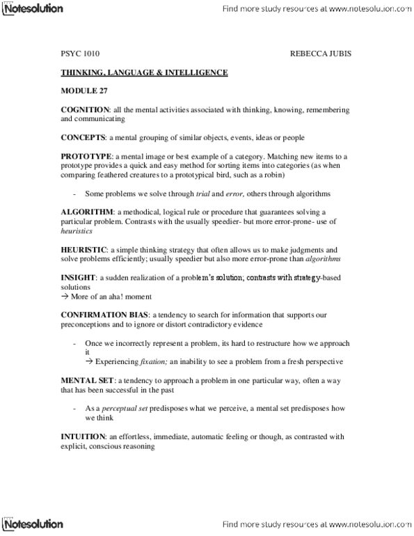 PSYC 1010 Chapter Notes -Babbling, Intelligence Quotient, Theory Of Multiple Intelligences thumbnail