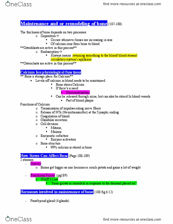 BIOL 207 Lecture Notes - Lecture 3: Parathyroid Gland, Osteoclast, Coagulation thumbnail