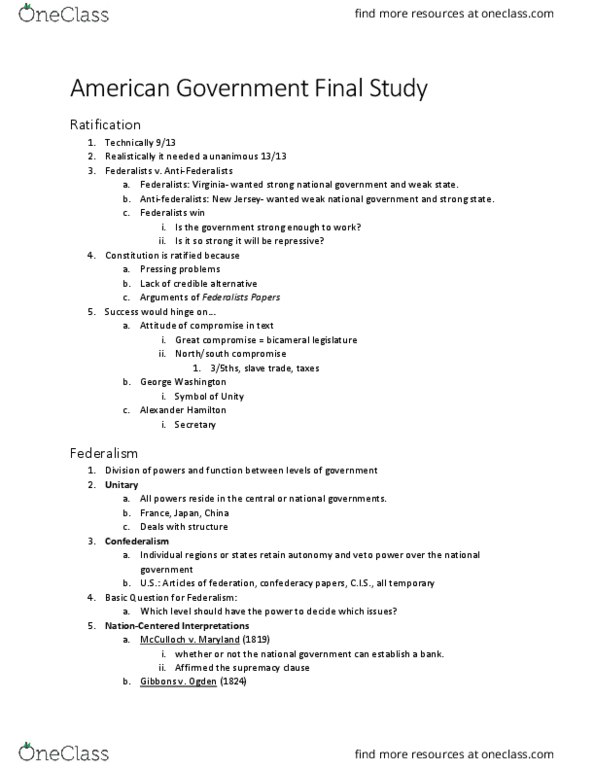 PLSC 201 Lecture Notes - Lecture 19: Commerce Clause, Supremacy Clause, Legislature Ii Of Italy thumbnail