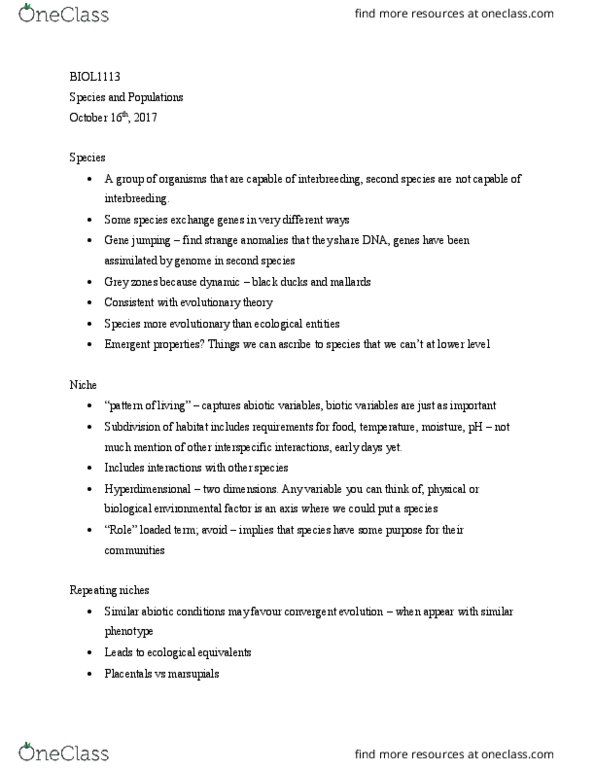 BIOL 1113 Lecture Notes - Lecture 11: Whooping Crane, Limiting Factor, Population Ecology thumbnail