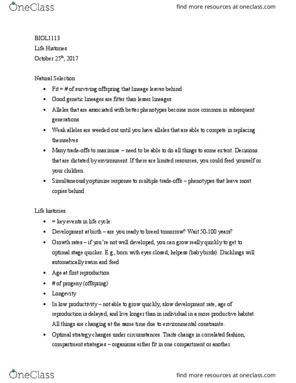 BIOL 1113 Lecture Notes - Lecture 13: Nest Box, Cestoda, Limiting Factor thumbnail