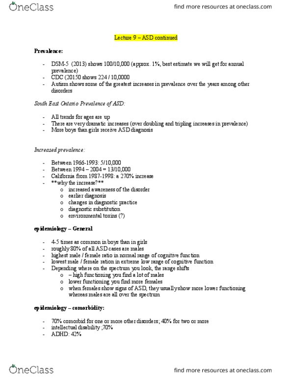 PSYCH 2AP3 Lecture Notes - Lecture 9: Intellectual Disability, Comorbidity, Dsm-5 thumbnail