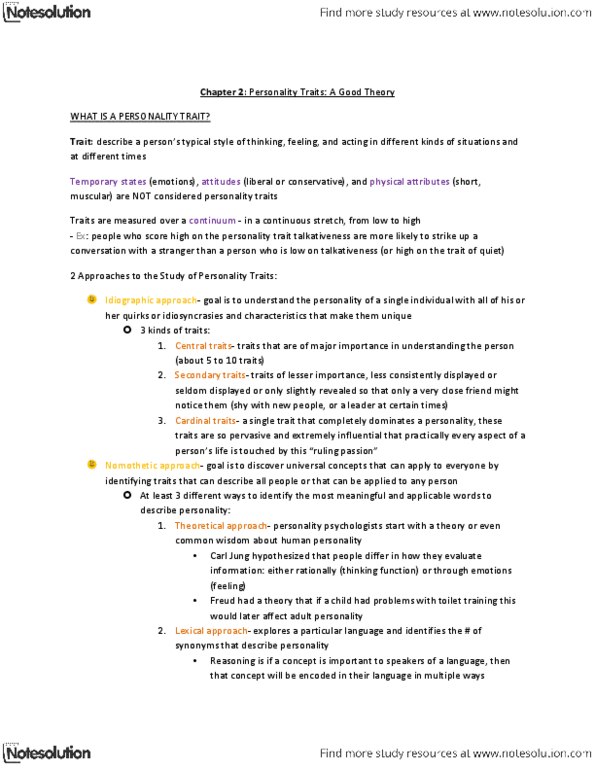 PSYB30H3 Chapter Notes - Chapter 2: 16Pf Questionnaire, Carl Jung, Psychoticism thumbnail
