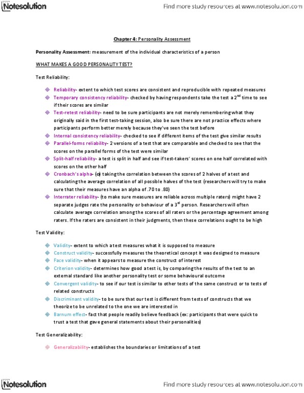 PSYB30H3 Chapter Notes - Chapter 4: Criterion Validity, Convergent Validity, Discriminant Validity thumbnail