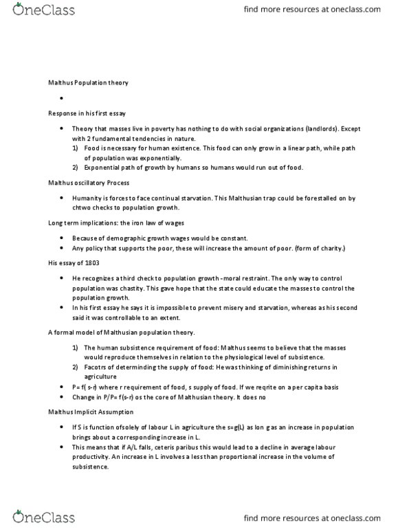 ECO 3132 Lecture Notes - Lecture 10: Malthusian Trap, Ceteris Paribus, Diminishing Returns thumbnail