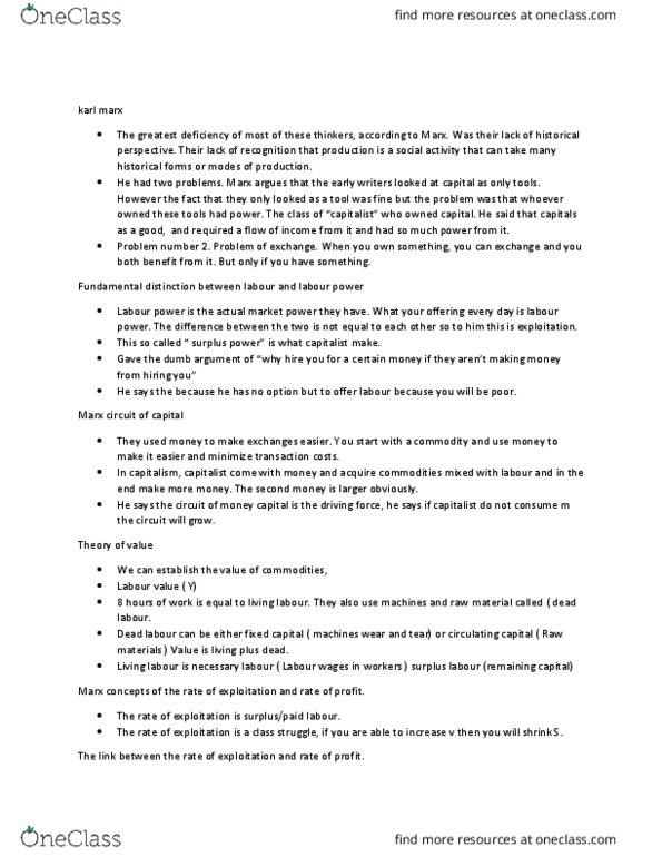 ECO 3132 Lecture Notes - Lecture 13: Labour Power, Surplus Labour, Making Money thumbnail