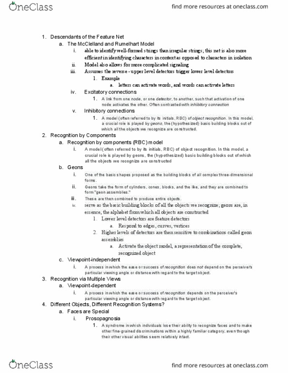 PSYC 305L Lecture Notes - Lecture 15: Object Model, Prosopagnosia thumbnail