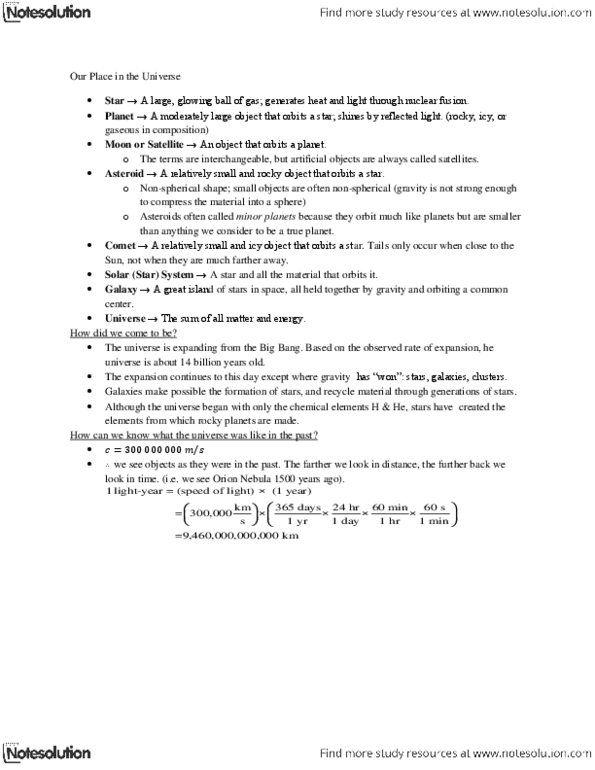 SCI238 Chapter : Astronamy Lecture Notes 1.docx thumbnail