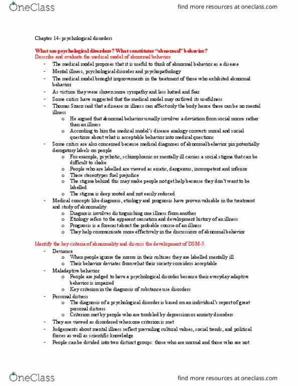 Psychology 2035A/B Chapter Notes - Chapter 14: Generalized Anxiety Disorder, Panic Disorder, Anxiety Disorder thumbnail