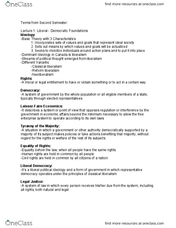 Political Science 2230E Chapter Notes - Chapter 1-75: Canadian Judicial Council, John Mcclung, Classical Liberalism thumbnail