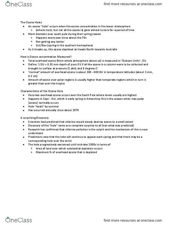 Chemistry 2210A/B Lecture Notes - Lecture 4: Ozone Depletion thumbnail