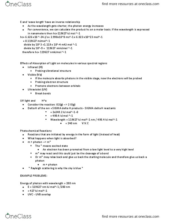 Chemistry 2210A/B Lecture Notes - Lecture 2: Rayleigh Scattering, Joule, Photon thumbnail