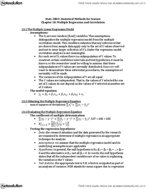 STATS 2B03 Chapter Notes - Chapter 10: Null Hypothesis, Test Statistic, Dependent And Independent Variables thumbnail