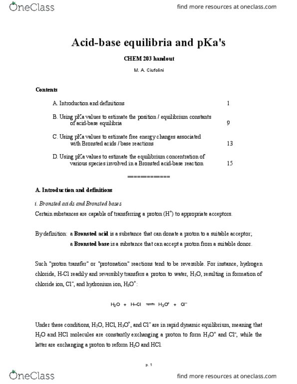 CHEM 233 Lecture Notes - Lecture 2: Conjugate Acid, Thermodynamic Equilibrium, Equilibrium Constant thumbnail