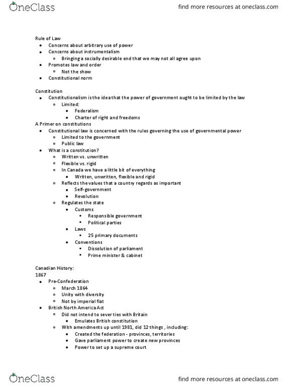 Law 2101 Lecture Notes - Lecture 6: Constitution Of The United Kingdom, Patriation, Responsible Government thumbnail