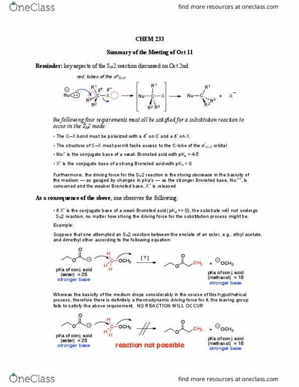 CHEM 233 Lecture Notes - Lecture 15: Dimethyl Ether, Sn2 Reaction, Ethyl Acetate thumbnail