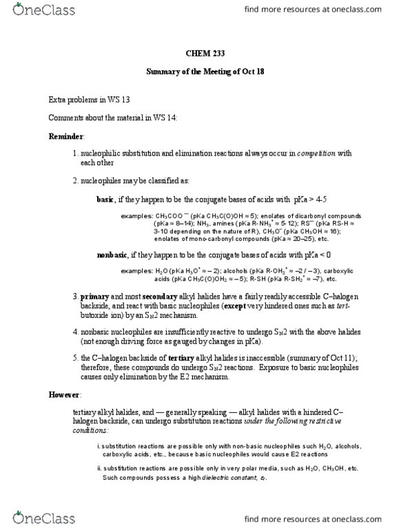 CHEM 233 Lecture Notes - Lecture 18: Nucleophilic Substitution, Relative Permittivity, Dielectric thumbnail