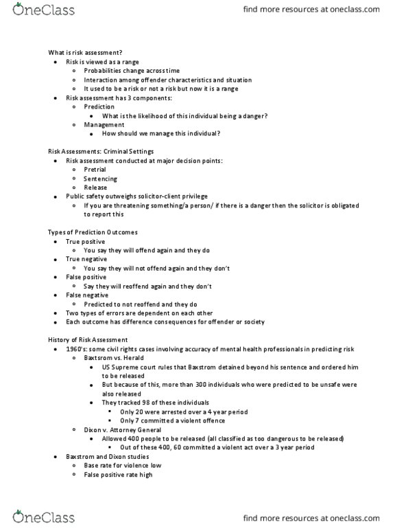 Psychology 2032A/B Lecture Notes - Lecture 10: False Positive Rate, Civil Rights Cases, Risk Assessment thumbnail